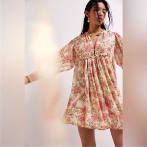 Free People Bali Golden Sun Printed Mini Dress Size Small NWT